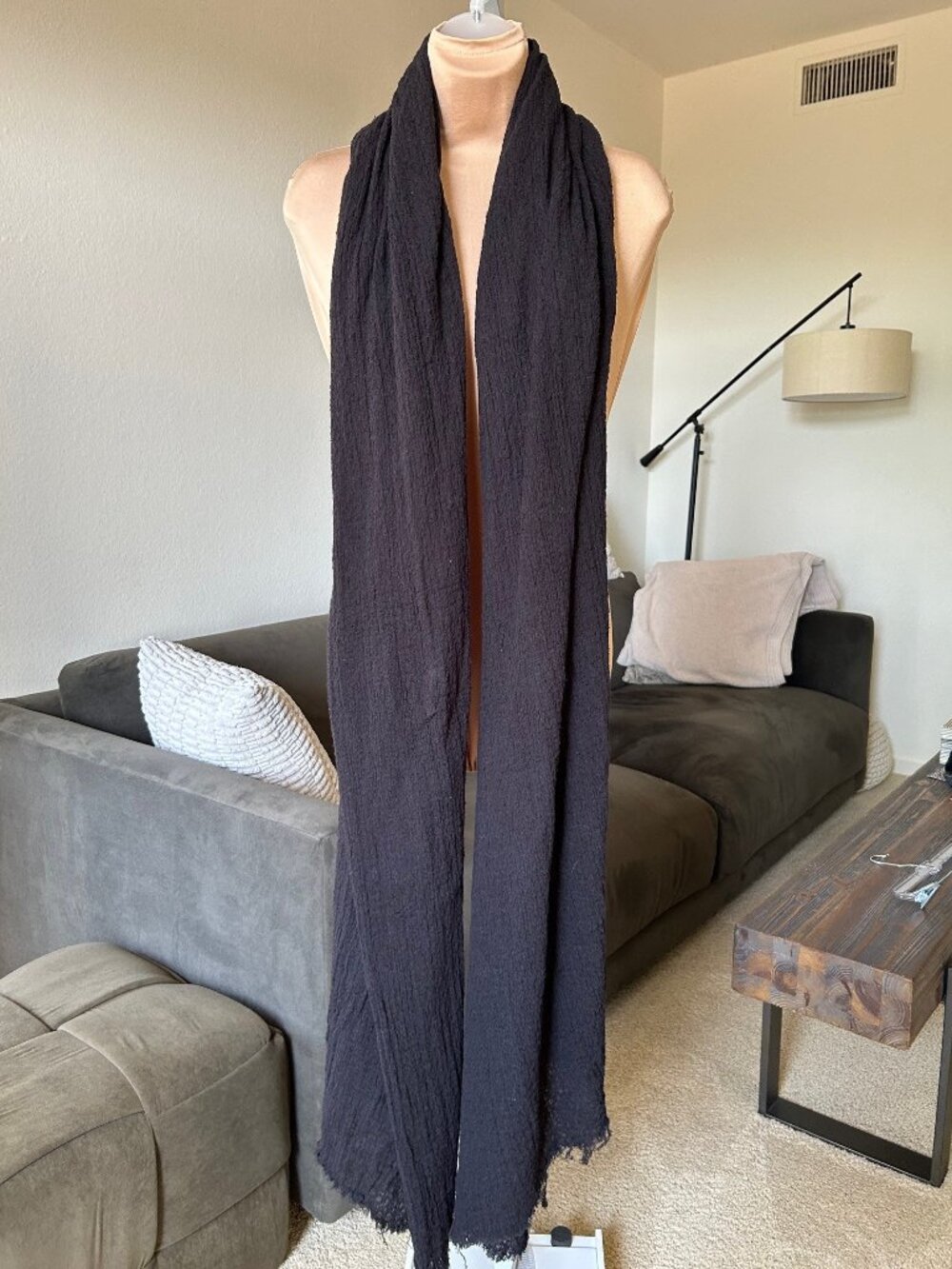 Gauze Black Long Scarf/Wrap EUC - Picture 3 of 7